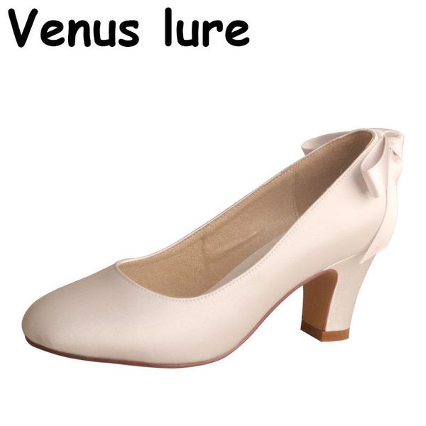 

wedopus classic womens block heeled shoes bridal ivory color round toe with bows dress, Black
