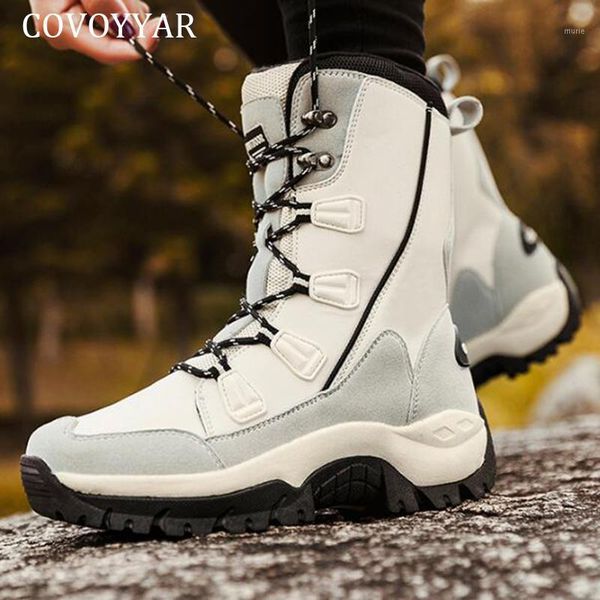 

boots covoyyar 2021 winter women warm fur plush mid-calf snow female lace up outdoors platform casual shoes wbs20861, Black