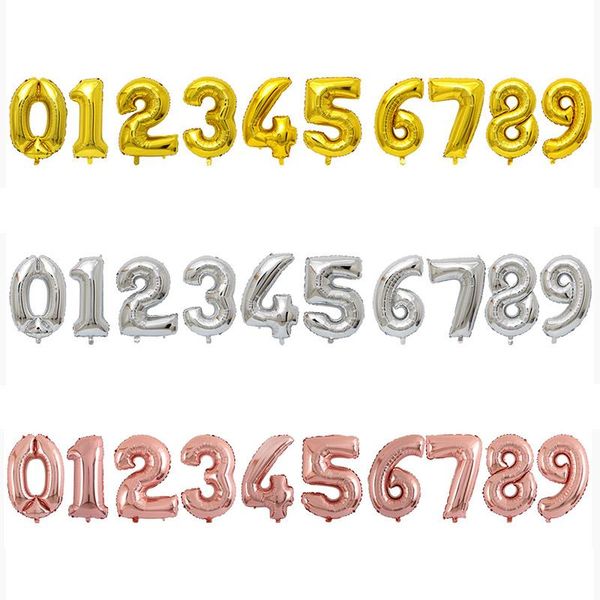 

party decoration 1pcs 32inch rose gold silver number foil balloons solid color digital globos birthday baby shower supplies