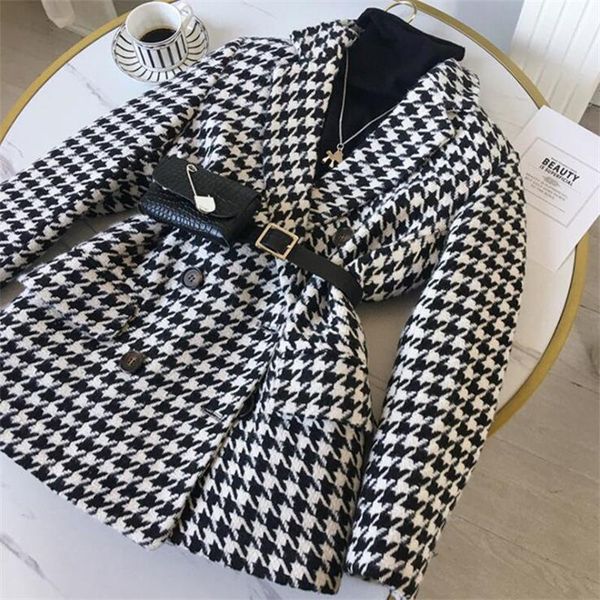 

women's suits & blazers 2021 fashion jacket houndstooth thicken coats with bag office lady formal wear jackets, White;black