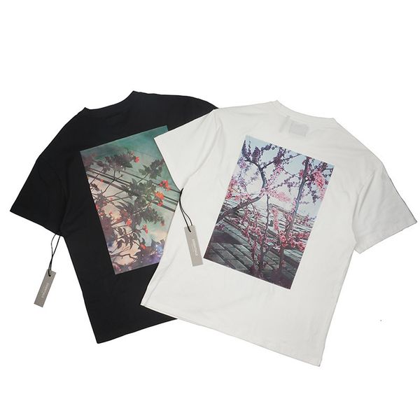 

season 7 double line flower trend loose fog high street short sleeve t-shirt factory outlet457-5, White;black