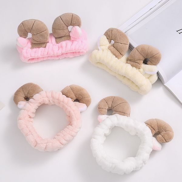 

cartoon coral fleece sheep horn headbands claw plush hair band headband cute women stretch wash makeup headband hair accessory, Silver