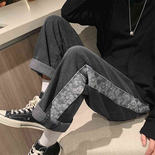 

men's jeans cashew men's flower jeans, spring unleashes a sense of loose drop, baggy pants, korean street clothes, panic buying li, Blue