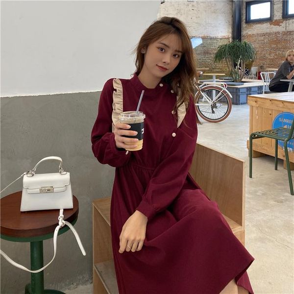 

casual dresses female winter sweet easing students accept waist skirt show thin temperament, long dress tide restoring ancient ways, Black;gray