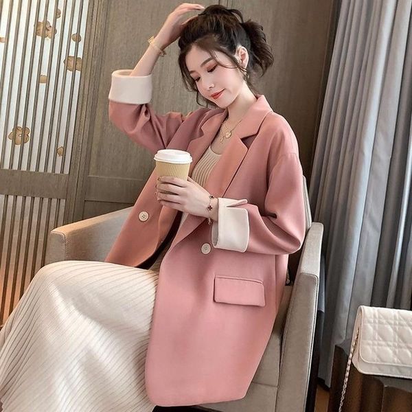 

women's suits & blazers 2021 spring and autumn korean pink blazer jacket double-breasted loose casual chic coat black womens, White;black