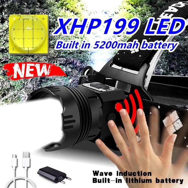 

rechargeable powerful xhp199 ir sensor led headlamp torch headlight 18650 head lamp light xhp90 super bright lantern headlamps