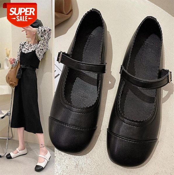 

japanese style buckle peas shoes women round toe british small leather #am84