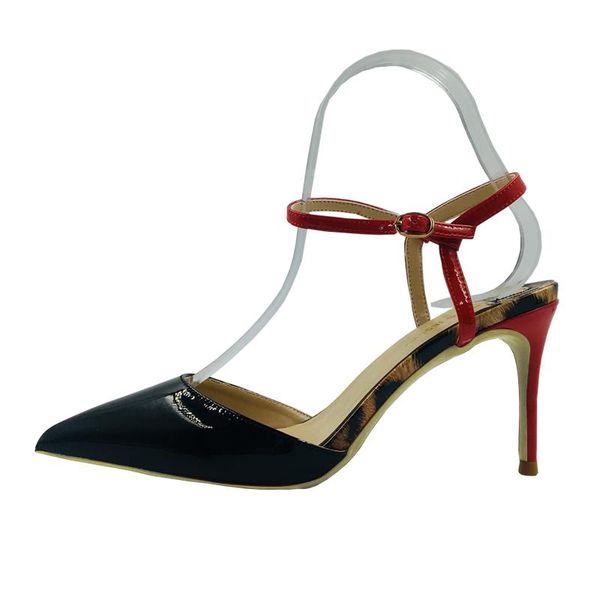 

dress shoes customized size 34-45 genuine leather pointed toe two pieces ankle strap women sandals elegant stilettos high heels, Black