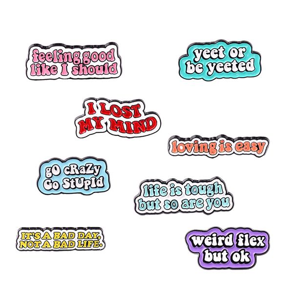 

cute loving easy letter brooches pin for women fashion dress coat shirt demin metal funny brooch pins badges backpack gift jewelry, Gray
