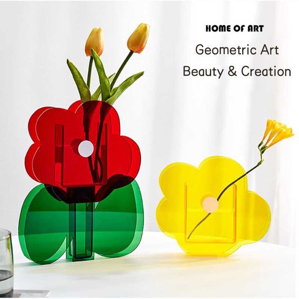 

vases nordic ins acrylic flower geometry art vase lovely & transparent pot ornaments for home decor