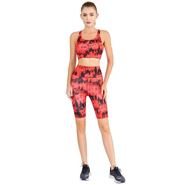 

yoga outfit women's seamless set 2 piece digital printed cross back sports bra and fitness shorts suit gym activewear