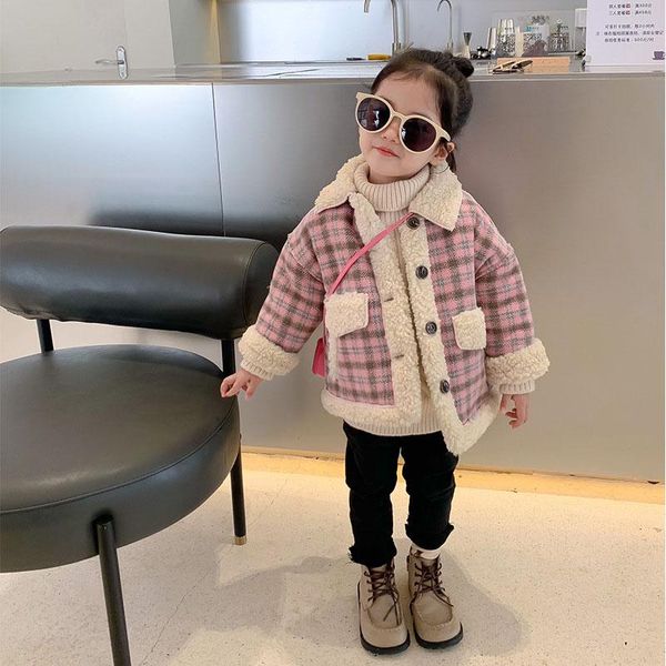 

down coat girls lamb fur 2021 temperament children one children's clothing thickened autumn and winter in small, Blue;gray