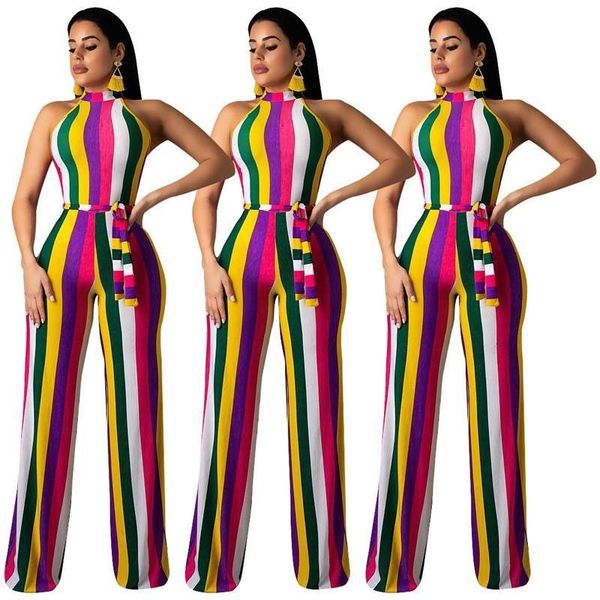 

women raiow vertical off shoulder rompers sleeveless full length sashes striped jumpsuit, Black;white