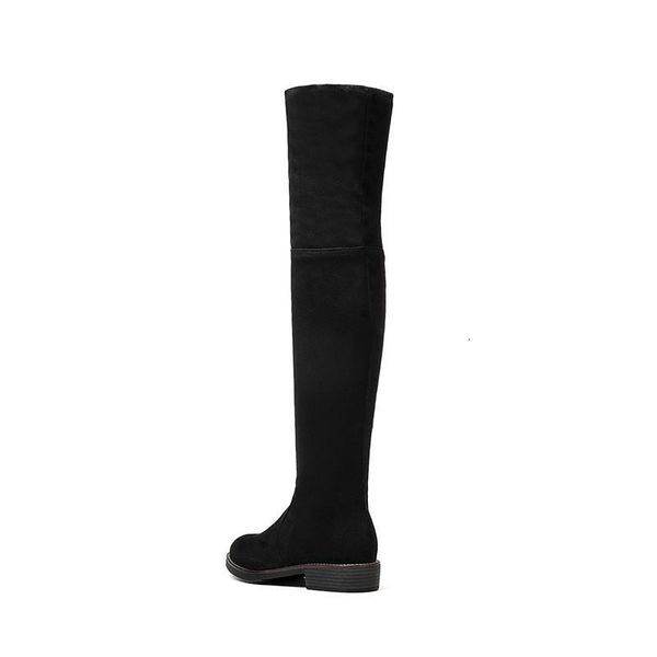 

boots odetina fashion women faux suede over the knee flat low chucky heel slim thigh high winter warm shoes gkgm, Black