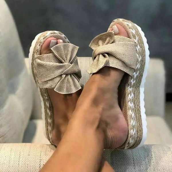 

slippers 2021 summer fashion women's flip flops bow round head comfortable platform shoes zapatillas de mujer, Black