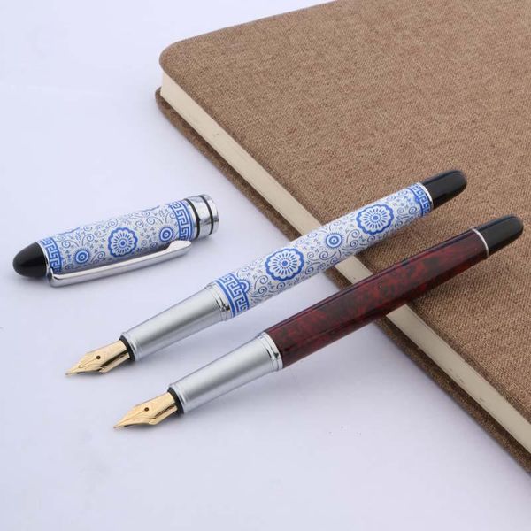 

blue and white metal silver piece trim m nib fountain pen pens