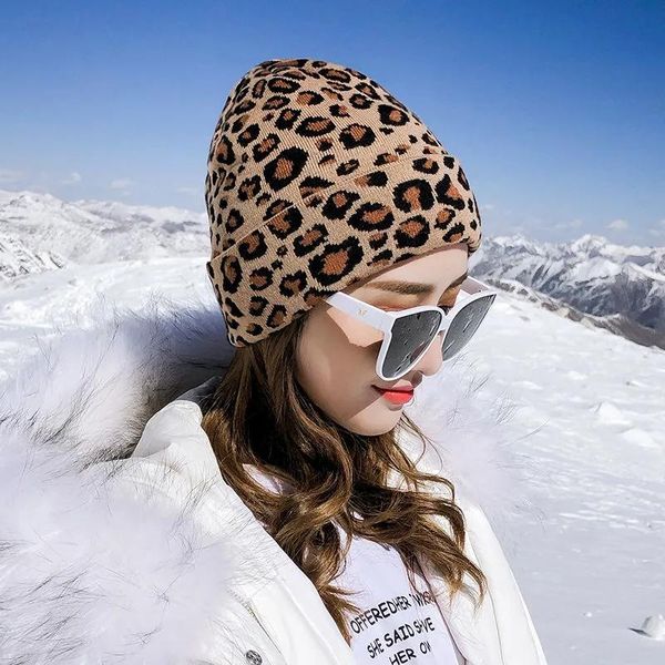 

beanies woman winter leopard hat fashion women wool warm knitted hats animal print cap gorros mujer invierno thicken bonnet 2021