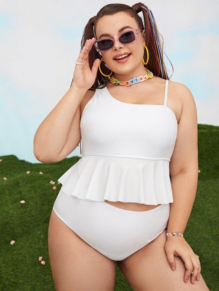 

plus ruffle hem asymmetrical bikini swimsuit p6nz#, Black