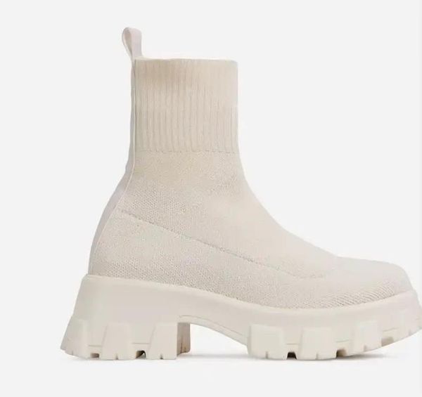 

boots autumn winter couple socks shoes women thick-soled casual large size net red knitted short botas de mujer, Black