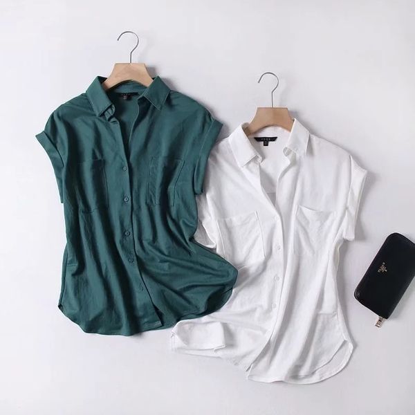 

dave&di england office lady simple solid sleeveless blouse women blusas mujer de moda 2021 loose shirt womens and blouse, White