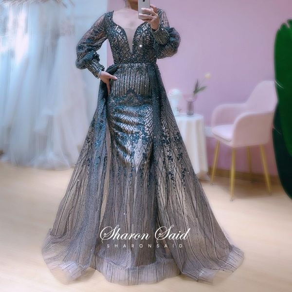 

party dresses luxury dubai gray long sleeve evening muslim women v-neck overskirt arabic formal dress for wedding prom gowns, White;black