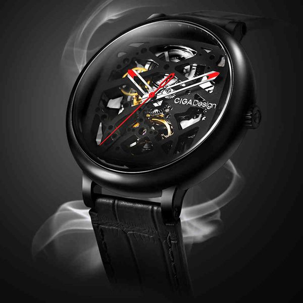 

watch ciga design automatic mechanical men stainless steel case wristwatch waterproof skeleton clock chinese style es, Slivery;brown