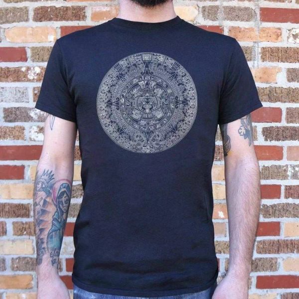 

aztec calendar t-shirt | mens short sleeve graphic t-shirt, White;black