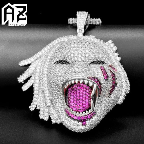 

pendant necklaces az hip hop iced out clown pendants necklace paved bling square cubic zircon stone for women men jewelry, Silver
