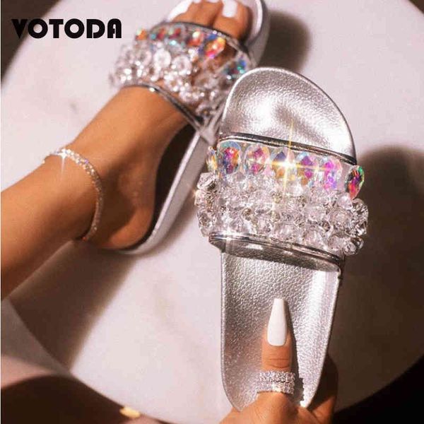 

summer women fashion luxury transparent crystal slippers sandals casual diamond clear beach flip flops flat slip on shoes woman c0330, Black