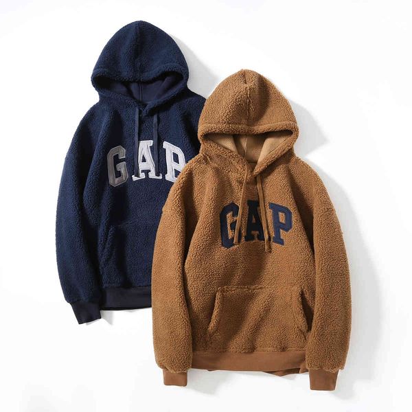 

brand hoodie gap autumn winter men's women's same lamb fleece couple coat 656141, Black