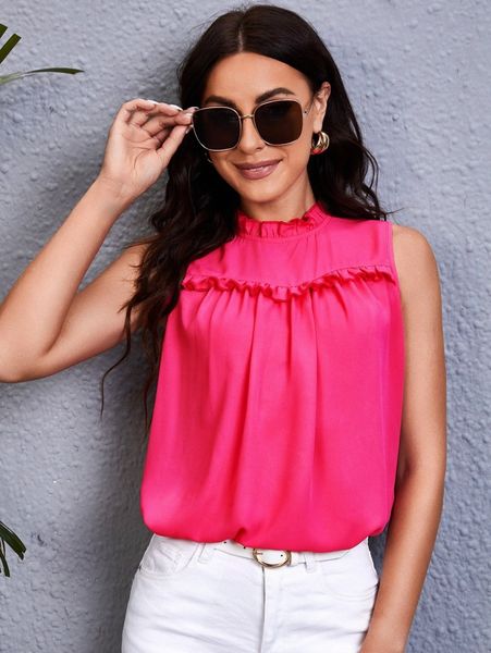 

frill trim plicated tank 33vu#, White