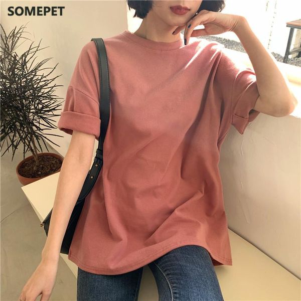 

colors women t-shirts short sleeve casual loose bottoming solid female basic ladies tee shirt summer women's t-shirt, White