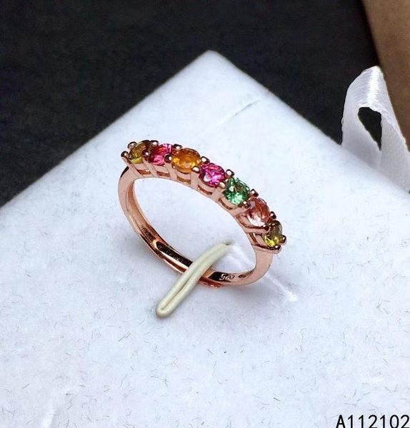 

cluster rings kjjeaxcmy fine jewelry 925 sterling silver inlaid natural tourmaline ring fashion girl's support test, Golden;silver
