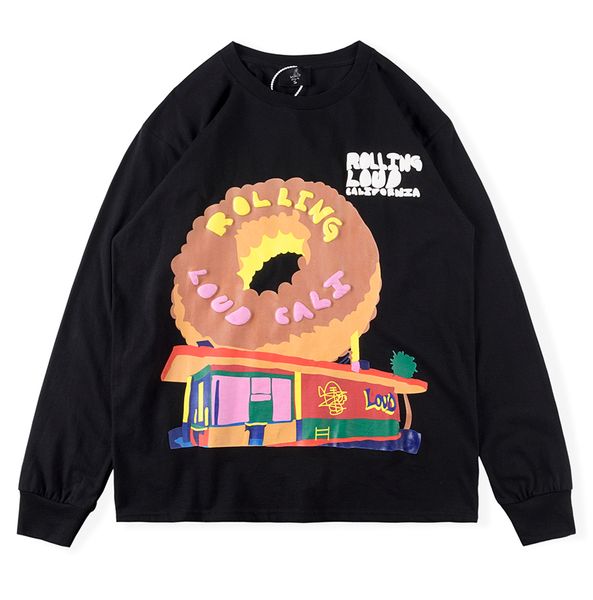 Männer T Shirts Schaum Donut Gedruckt Langarm Hohe Qualität Mode Hip Hop Tops Herren T Shirt Größe S-XL