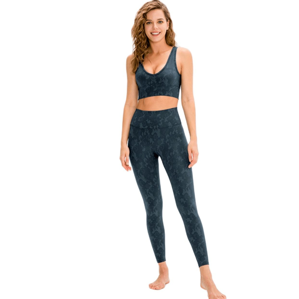 

yoga outfit high waist camouflage printed set s-2xl bra leggings pants workout fitness activewear for women camo sports clothing suits