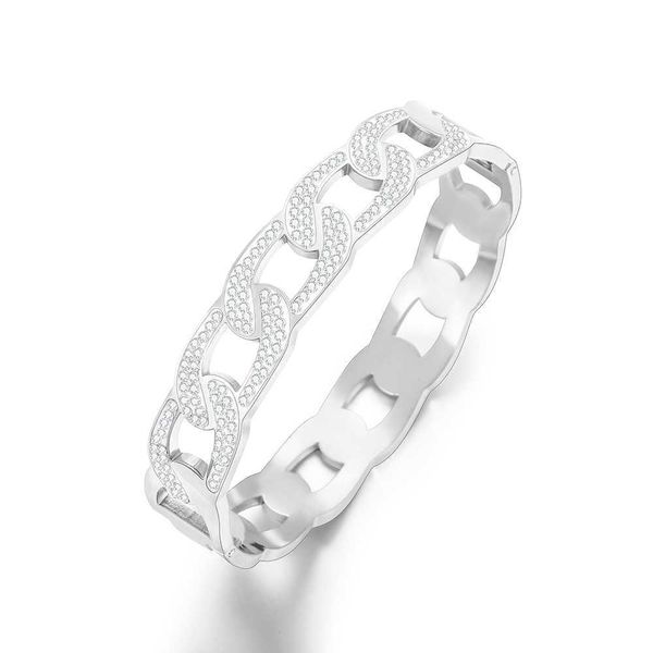 

hiphop rock titanium stainless steel big wide bangles for women men fake link chain with rhinestone bracelet bangle jewelry gift q0719, Black