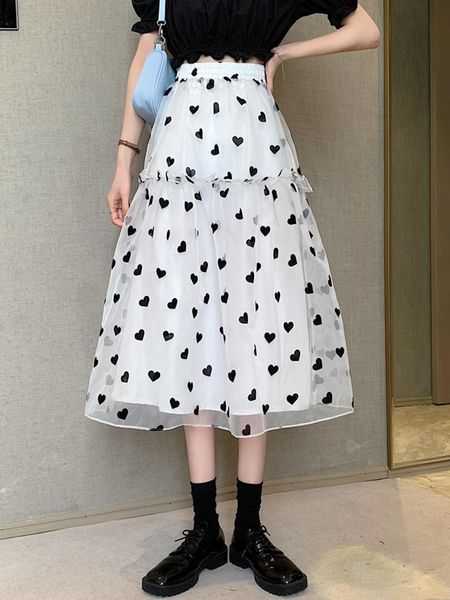 

summer gauze skirt high waist ball gown skirts women, Black