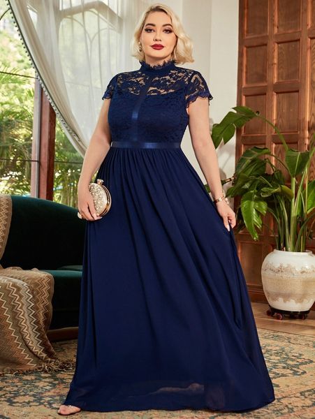 

miusol plus lace bodice maxi prom dress 29z8#, Black