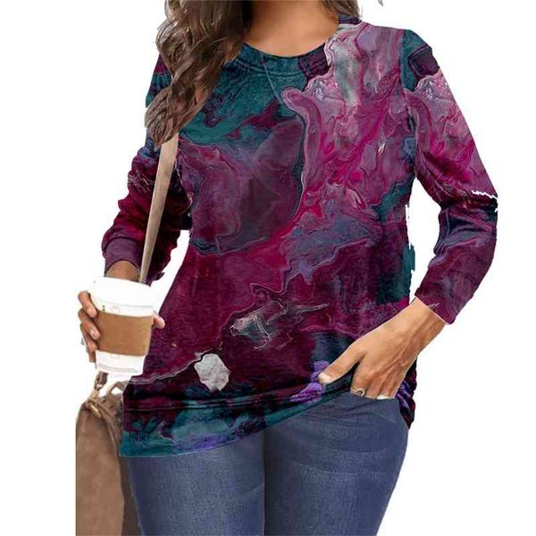 

2021 new stone tie dye large women's loose long sleeve t-shirt style, White;black