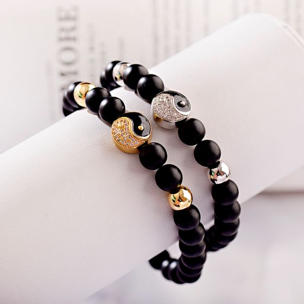

tai chi natural stone beads charm bracelet for men yin yang accessories women's bracelets wristband couple bracelet friends gift, Black