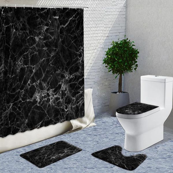 

shower curtains black marble white stripe curtain 4pcs set bath mat rug carpet bathtub accessories bathroom products