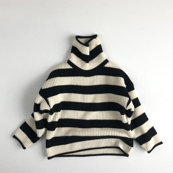 

pullover kids sweaters long sleeve turtleneck 2021 spring fashion classic striped boys knitted toddler girls sweater, Blue