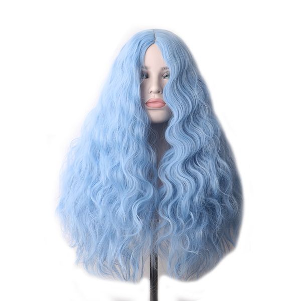 

middle hairline long wig curly synthetic hair woodfestival female colored cosplay wigs for women blonde pink brown rainbow, Black