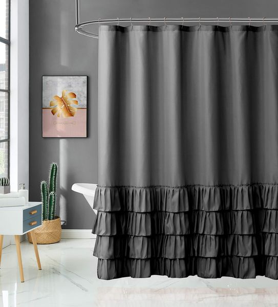 

shower curtain fabric/ruffle for bathroom with hooks, green 72x72 inch