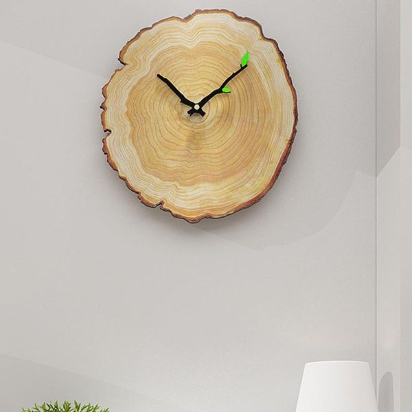

practical quartz simple wall clock annual ring office wood grain durable mute running battery operated decoration modern home clocks