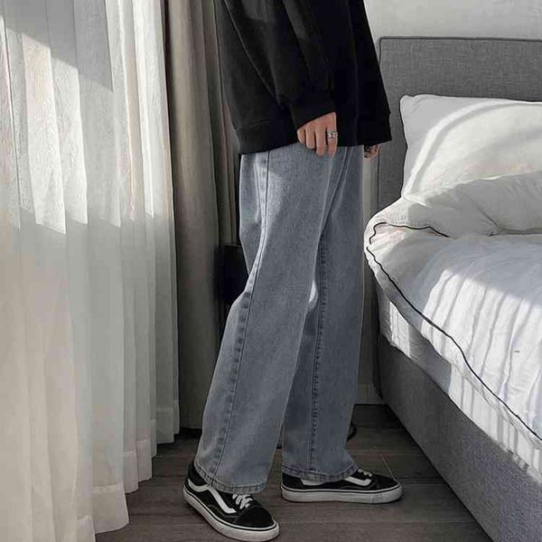 

drop feeling wide jeans loose korean straight leg capris net red tide brand bf men's pants, Blue