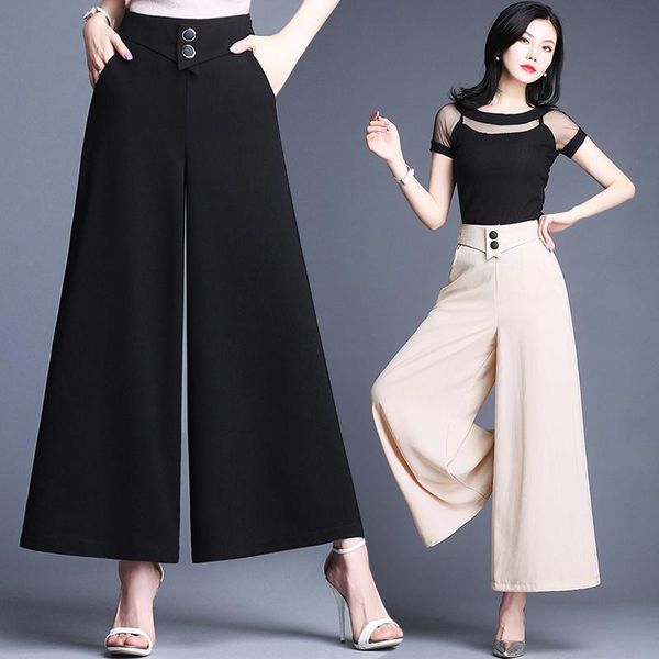 

women's pants & capris 2021 chiffon wide-leg female summer nine-point high waist loose big feet skirt thin solid color l407, Black;white