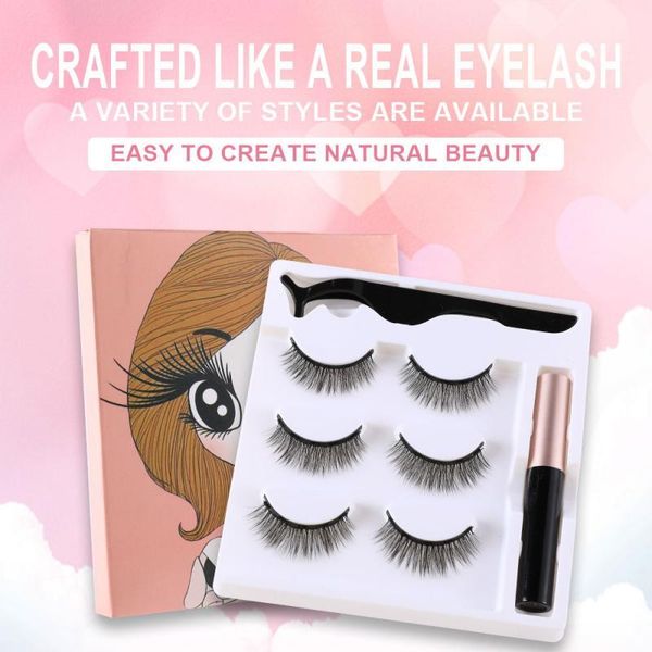 

false eyelashes 3 pairs magnetic eyeliner set handmade makeup waterproof long-lasting eyes tool tslm