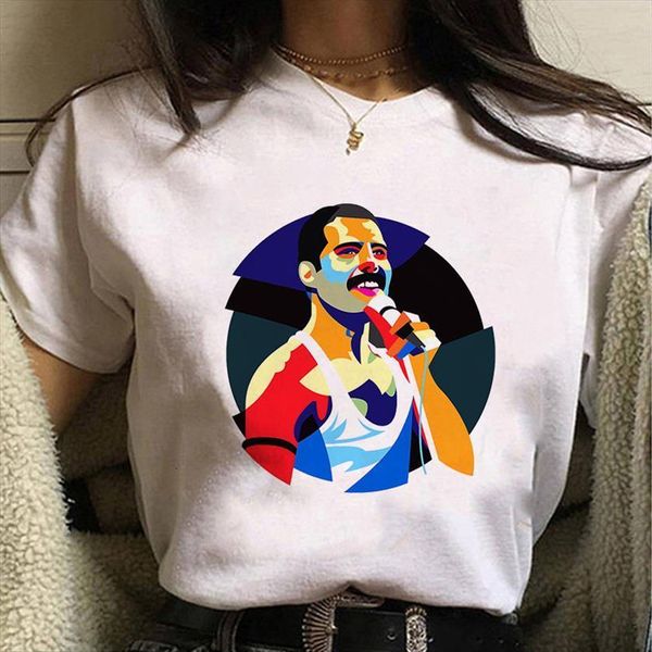 

freddie mercury ullzang ulzzang women t shirts queen band aesthetic summer casual femme graphic, White