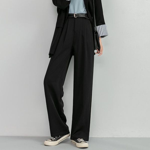 

autumn breathable solid high waist casual pants wide leg soft suit comfortable gifts for women fs99 women's & capris, Black;white